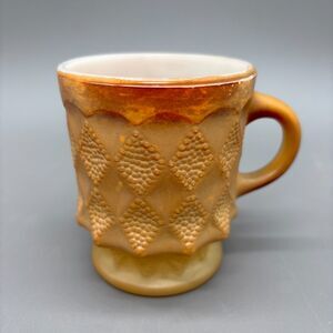 Fire-King Kimberly Brown Diamond Pattern Milk Glass Mug Anchor Hocking 1960s